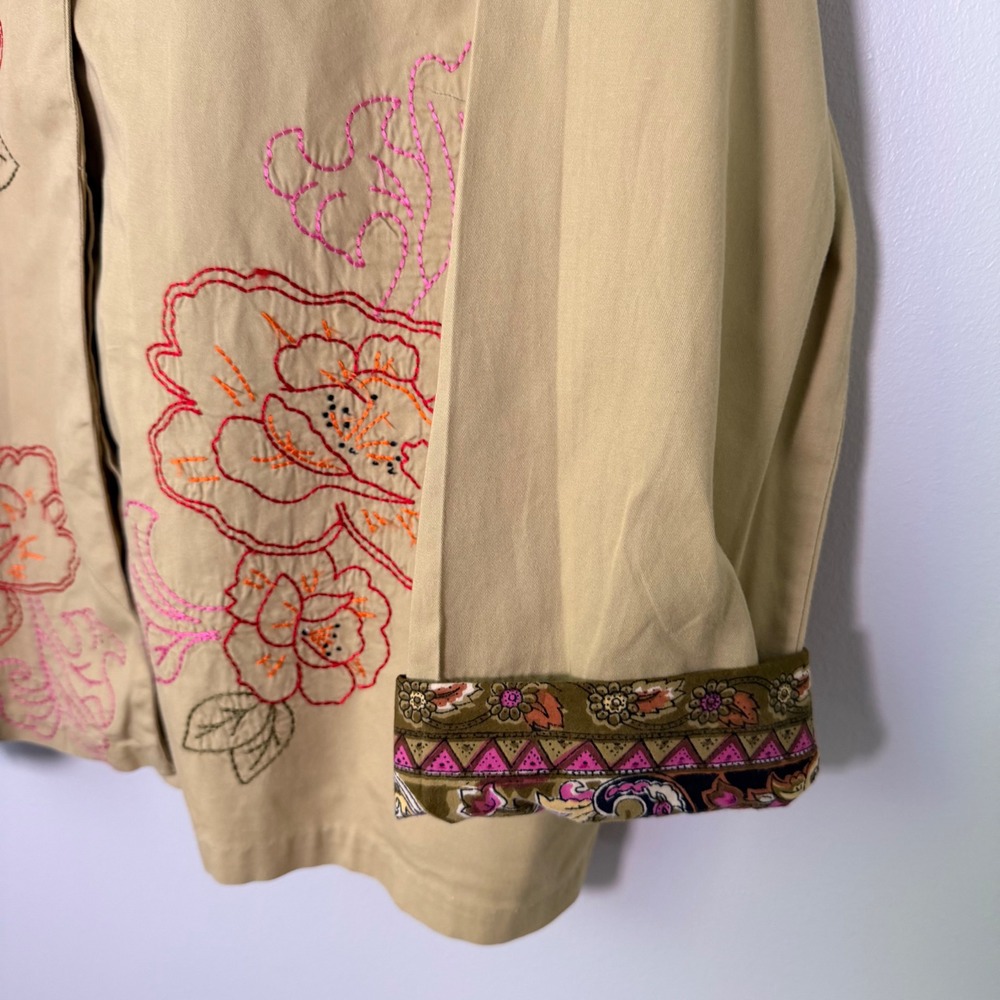 Ruby Rd Boho Floral Embroidered Artsy Cotton Twill Jacket (18) Paisley Cottage - Picture 11 of 16